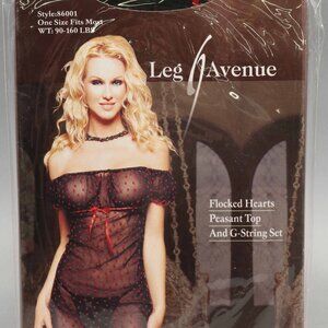 Leg Avenue Flocked Hearts Peasant Top & G String Set